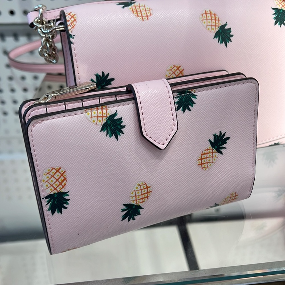 Kate Spade Staci Medium Pineapple Compact Bifold Wallet Pink Multi - Picture 5 of 16
